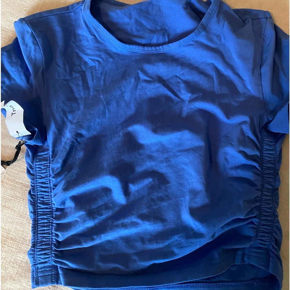 Aritzia TNA Blue Side-Ruched Crop Top